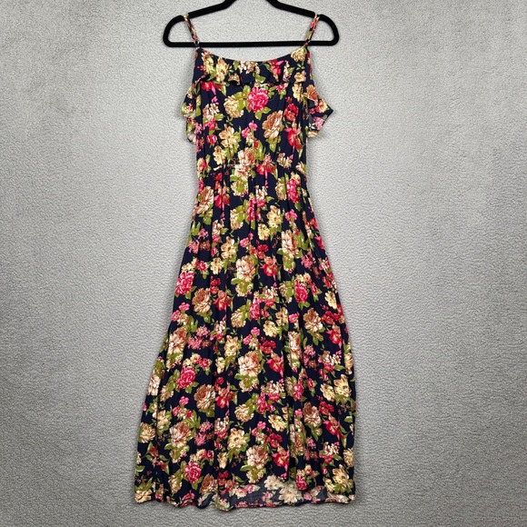 Anthropologie‎ Dress Womens M Blue Floral Midi Boho Sleeveless Ruffle Sundress - Picture 3 of 13
